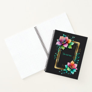 Watercolor Bloemen - Gouden Frame 34 + jouw tekst Notitieboek