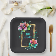 Watercolor Bloemen - Gouden Frame 34 + jouw tekst