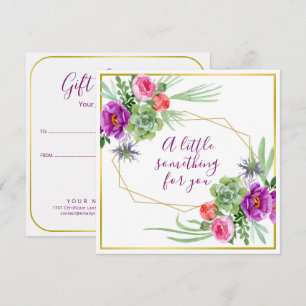 Watercolor Bloemen - Gouden Lijst 12 + jouw tekst Notitiekaartje