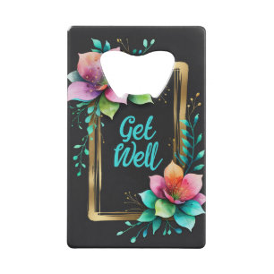 Watercolor Bloemen - Gouden Lijst 34 + jouw tekst Creditkaart Flessenopener