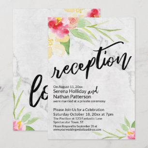 Watercolor Bloemen & Grijze Marmeren Ontvangst Kaart