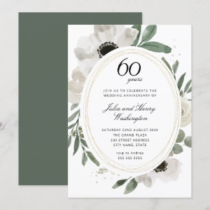 Watercolor Bloemen Groen 60ste Trouwdag Kaart