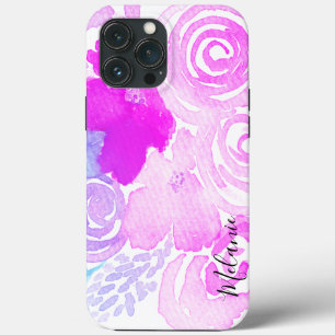 Watercolor Bloemen  Helder Roze Script Naam Case-Mate iPhone Case