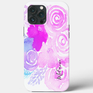 Watercolor Bloemen Helder Roze Script Naam iPhone 13 Pro Max Hoesje