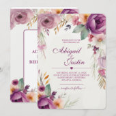 Watercolor Bloemen Huwelijksuitnodiging Kaart (Voorkant / Achterkant)