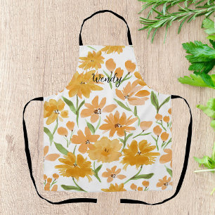 Watercolor Bloemen in Oranje & Groen Persoonlijk Schort