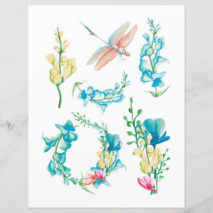 Watercolor bloemen insecten om uit te knippen en t