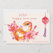 Watercolor Bloemen Jaar Van De Slang 2025 Feestdagenkaart (Voorkant)