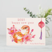 Watercolor Bloemen Jaar Van De Slang 2025 Feestdagenkaart (Staand voorkant)