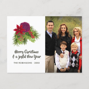 Watercolor bloemen kerstfoto feestdagenkaart