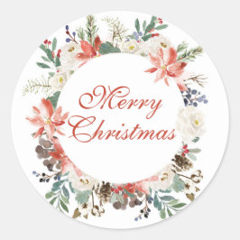 Watercolor bloemen kerstkrans stickers
