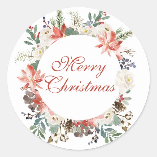 Watercolor bloemen kerstkrans stickers (Voorkant)