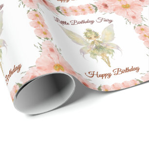Watercolor Bloemen Kleine Fee Verjaardag  Cadeaupapier