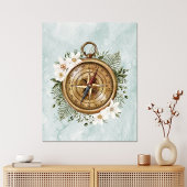 Watercolor Bloemen Kompas Canvas Afdruk