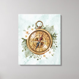 Watercolor Bloemen Kompas Canvas Afdruk
