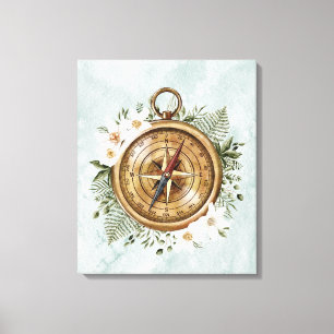 Watercolor Bloemen Kompas Canvas Afdruk