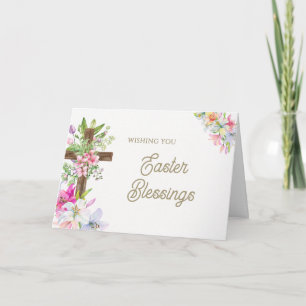 Watercolor Bloemen Kruis Religieuze Pasen Zegening Feestdagen Kaart