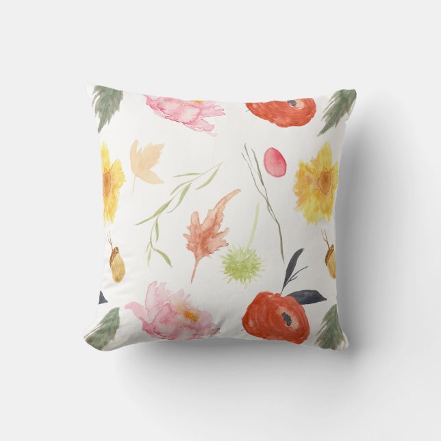 Watercolor Bloemen Kussen (Voorkant)