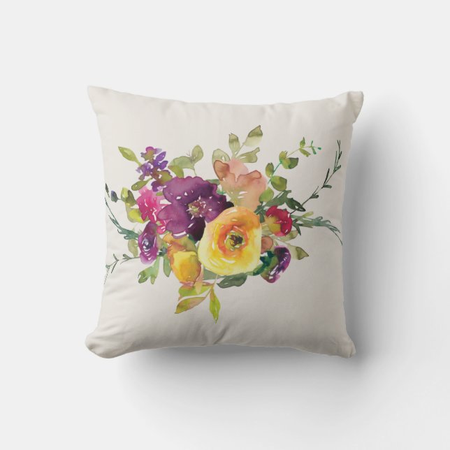 Watercolor Bloemen Kussen (Voorkant)
