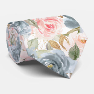 Watercolor Bloemen Leisteen Blauwe Roze Rozen Stropdas