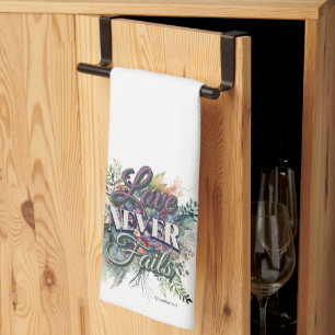 Watercolor Bloemen Liefde Faalt Nooit Schrift Theedoek