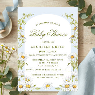 Watercolor Bloemen Madeliefje Baby Borrel Lichtbla Kaart
