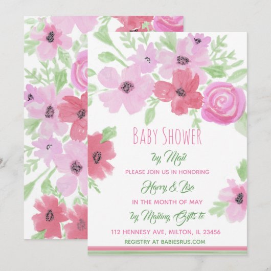 Watercolor Bloemen Meisjes Baby Shower per Post Kaart (Voorkant / Achterkant)
