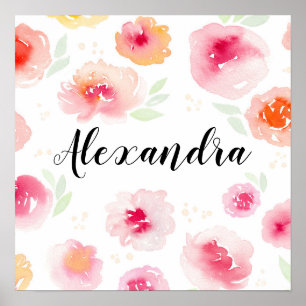 Watercolor Bloemen Meisjesnaam Kinderkamer Babykam Poster