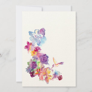 Watercolor Bloemen met een Kolibrie Uitnodiging