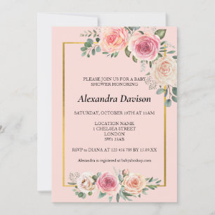 Watercolor Bloemen met Frame Roze Baby Shower Kaart
