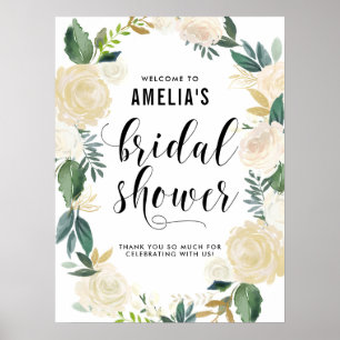 Watercolor Bloemen met Gouden Glitters Bruiloft Fe Poster