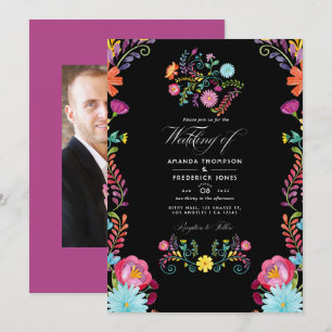 Watercolor Bloemen Mexicaans Fiesta Bruiloft Foto Kaart