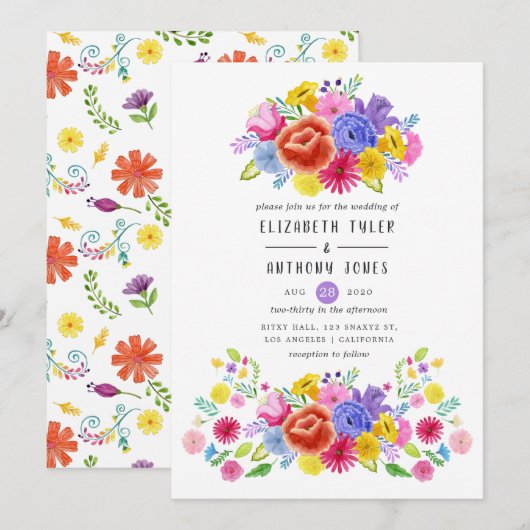 Watercolor Bloemen Mexicaans Fiesta Bruiloft Kaart (Voorkant / Achterkant)