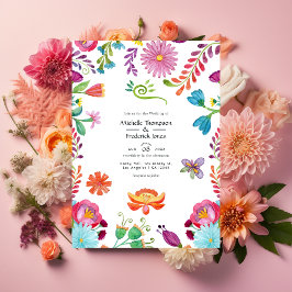 Watercolor Bloemen Mexicaans Fiesta Bruiloft Kaart