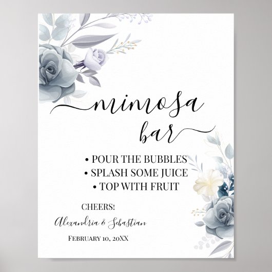 Watercolor Bloemen Mimosa Bar Bruidsdouche Bord Poster (Voorkant)