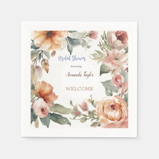 Watercolor Bloemen Minimaal Bruidsdiner Servet (Voorkant)