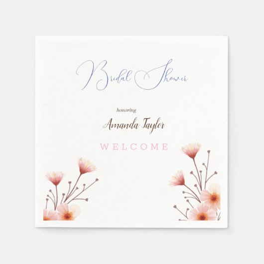 Watercolor Bloemen Minimaal Bruidsdiner  Servet (Voorkant)