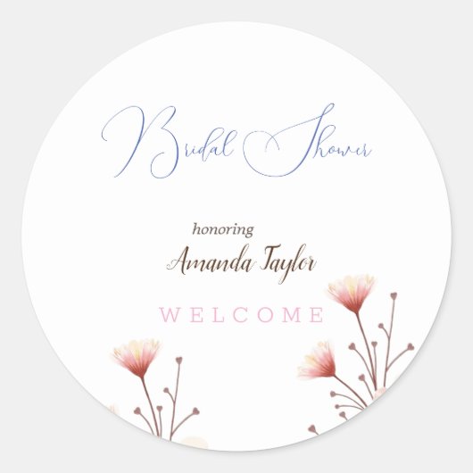 Watercolor Bloemen Minimaal Bruiloft Feest Ronde Sticker (Voorkant)