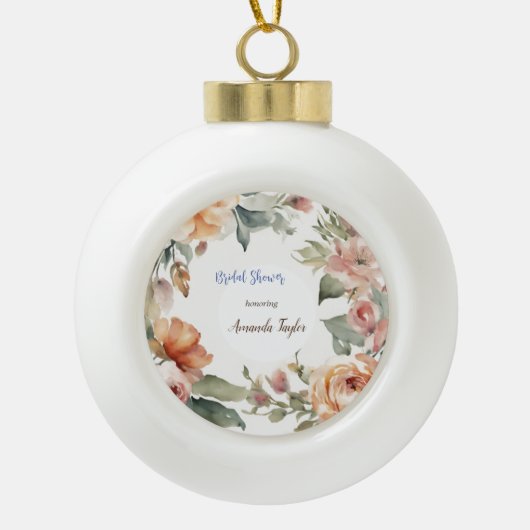 Watercolor Bloemen Minimal Bruids Bruiloft Keramische Bal Ornament (Voorkant)