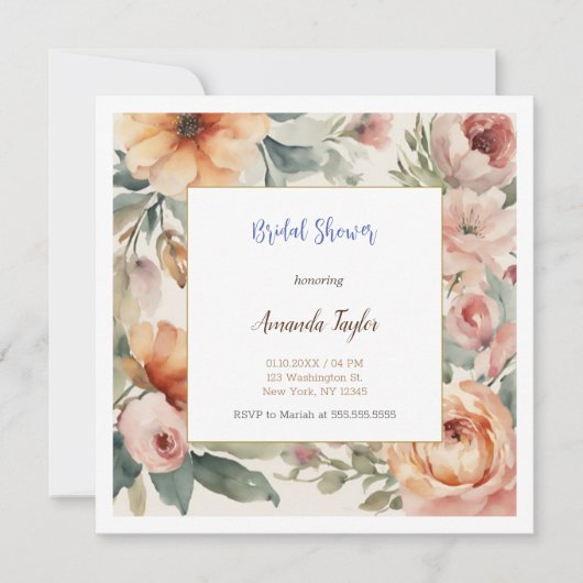 Watercolor Bloemen Minimal Bruids Shower Kaart (Voorkant)