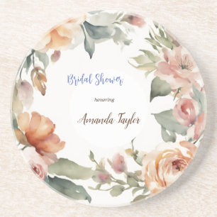Watercolor Bloemen Minimal Bruidsshower Zandsteen Onderzetter