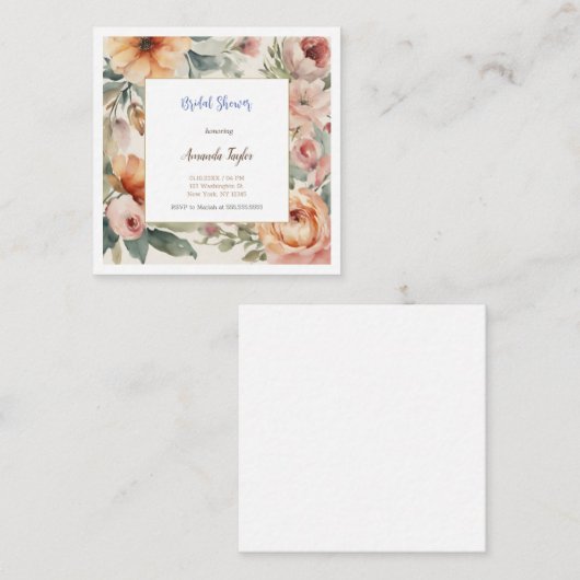 Watercolor Bloemen Minimal Bruiloftsshowerkaart Informatiekaartje (Voorkant / Achterkant)