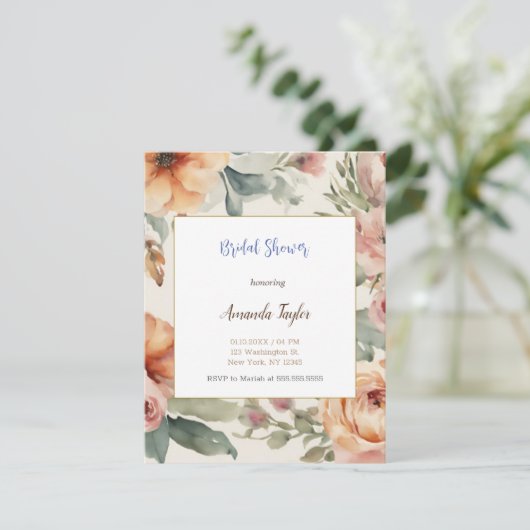 Watercolor Bloemen Minimal Bruiloftsshowerkaart RSVP Kaartje (Staand voorkant)