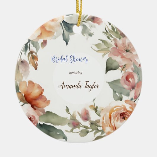 Watercolor Bloemen Minimalistische Bruidsdouche Keramisch Ornament (Voorkant)
