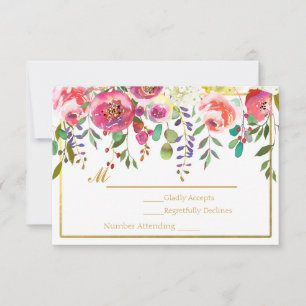 Watercolor Bloemen Modern Goud Huwelijk RSVP Kaartje