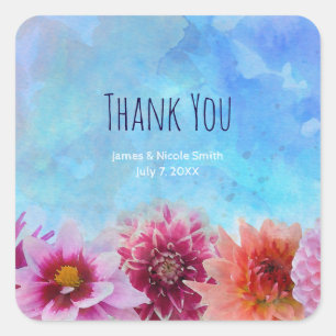 Watercolor Bloemen Moderne Bloem Bruidsdouche Vierkante Sticker