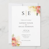 Watercolor Bloemen Monogram QR Code Trouwen Kaart (Voorkant)