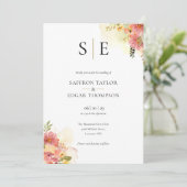 Watercolor Bloemen Monogram QR Code Trouwen Kaart (Staand voorkant)