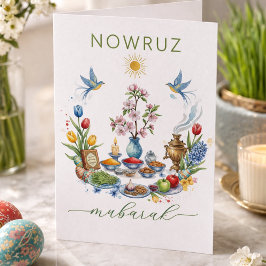 Watercolor Bloemen Nowruz Mubarak- Wenskaart Bedankkaart