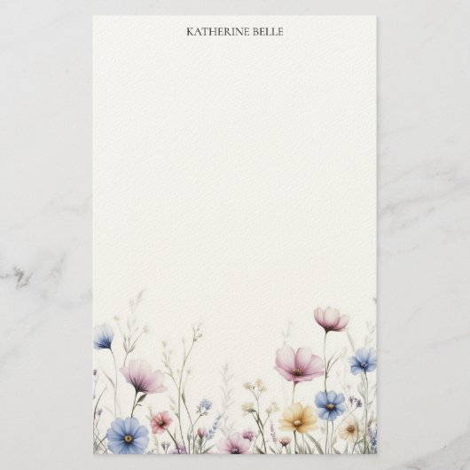 Watercolor Bloemen Onderste Rand Wilde Bloemen Briefpapier (Voorkant)